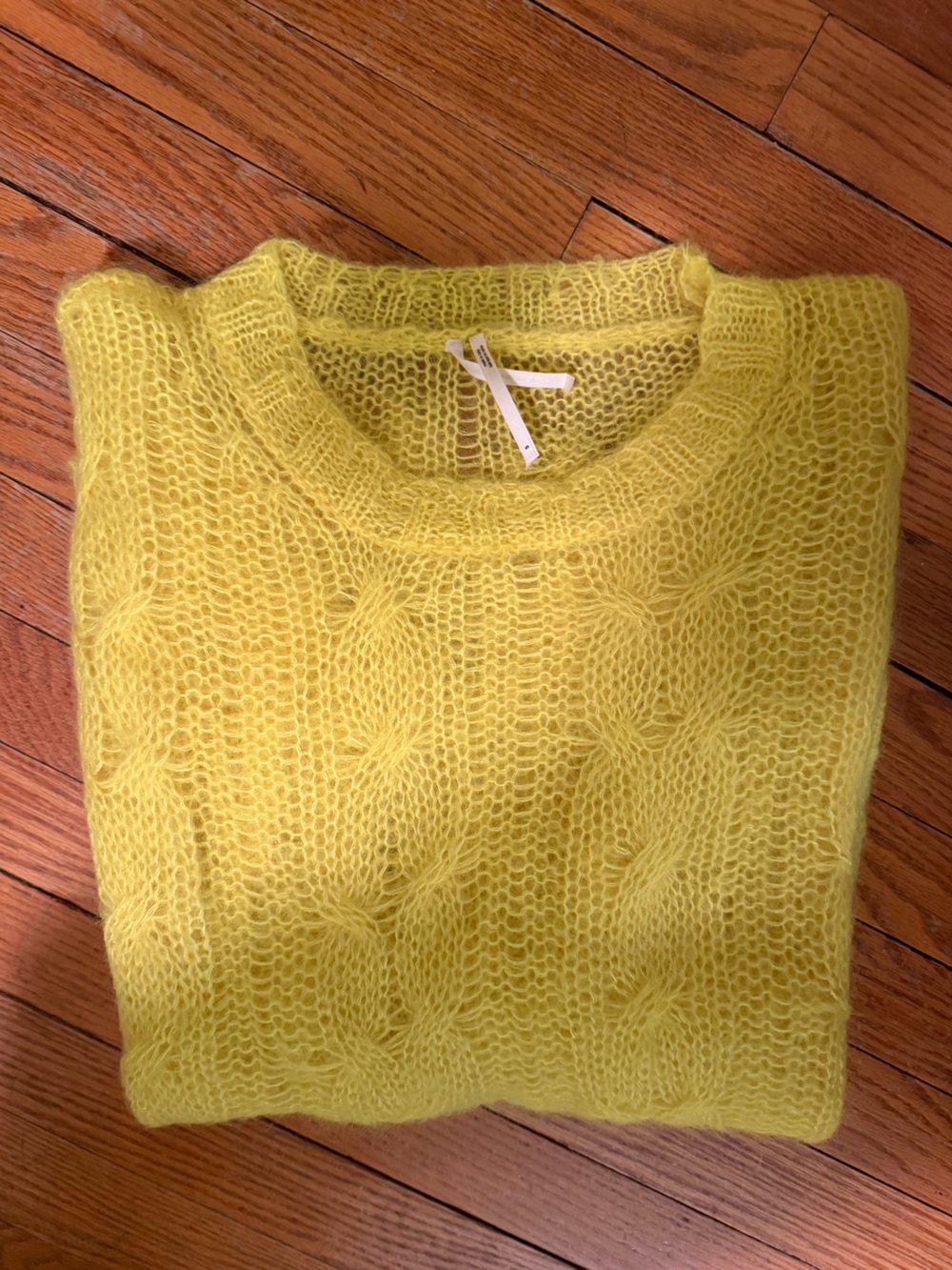 Anthropologie Yellow Open-Knit Crewneck Sweater